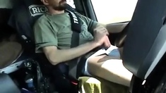 Str8 French trucker jerks his cock while driving