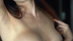 Amateur super sexy teen busty brunette in action