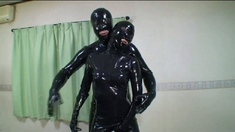 two women fetish latex asslicking and anal mff