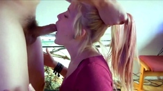 Blonde Girlfriend Deepthroats at Home
