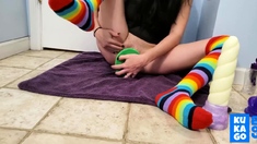 Tiny Milf Squirts Hard with Bad Dragon Dildos