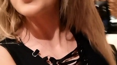 Hot brunette amateur MILF rides hubbys cock