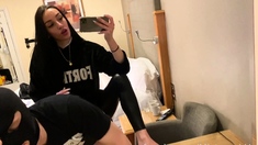 Hot brunette foot fetish play