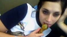 Cute Blue Eyes Teen Works The Dildo