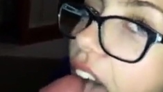 Girl With Glasses Gives Blowjob But Wasn't Ready For Cim